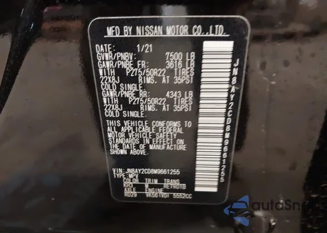 2021 Nissan Armada Platinum 4Wd z USA, uszkodzony, nr VIN JN8AY2CD8M9661255